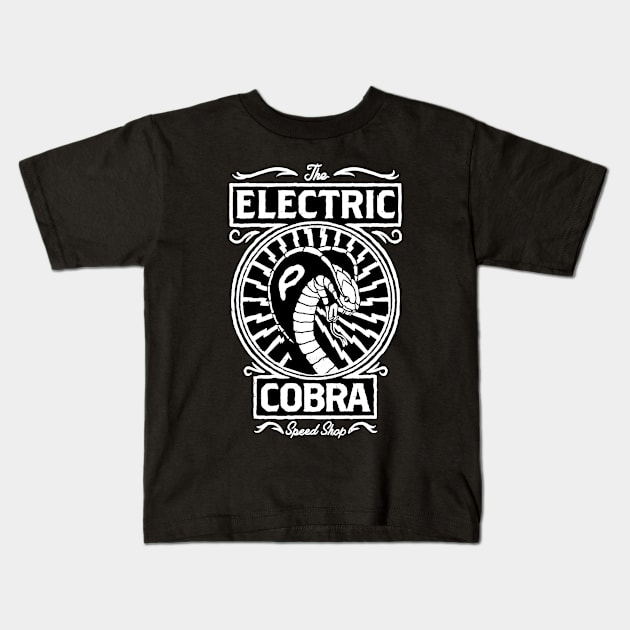 The Electric Cobra Speed Shop Kids T-Shirt by CosmicAngerDesign